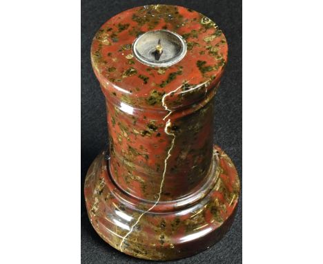 An early 20th century Cornish red serpentine desk compass, as a Grand Tour column, 9cm high 
