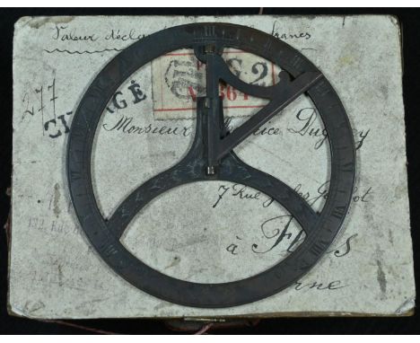 A 19th century bronze travelling sundial, folding gnomon, 7.5cm diam 