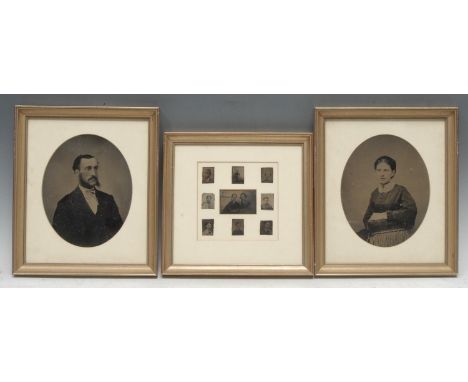Photography - a collection of ferrotype portrait photographs, various sitters, the largest 18cm x 14cm (framed as 7) 