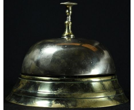 A large late 19th century cast brass hotel or shop counter bell, push-button mechanism, 16cm diam, c.1900 