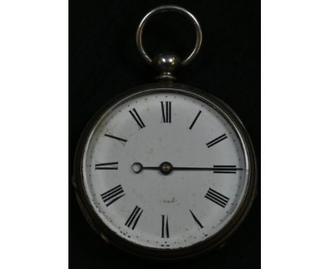 A 19th century pocket pedometer, 4cm enamel dial with Roman numerals, engine turned to verso, 6.5cm over loop, c.1885 