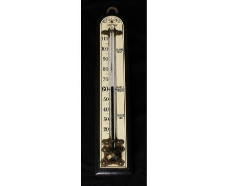 A 19th century ebony wall mounted thermometer, by Dolland, London, 21.5cm long overall 