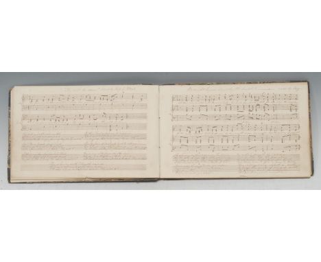 A 19th century manuscript music book, compiled by Lucie Caroline Moore, Lawnsdowne 1840, the ruled staves with musical notati