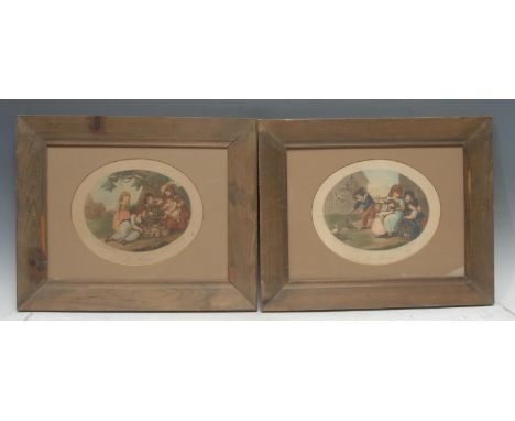 F Barney, by, William Hamilton, after, a pair, Les Pigeons and Les Lapins, oval, polychrome stipple engravings, 14.5cm x 19cm