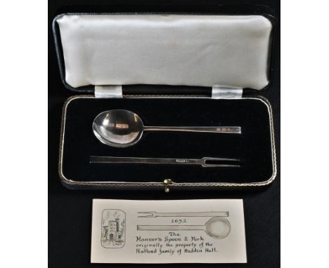 A George V silver facsimile 17th century spoon and fork, The Manners Spoon and Fork, Originally the Property of the Rutland F