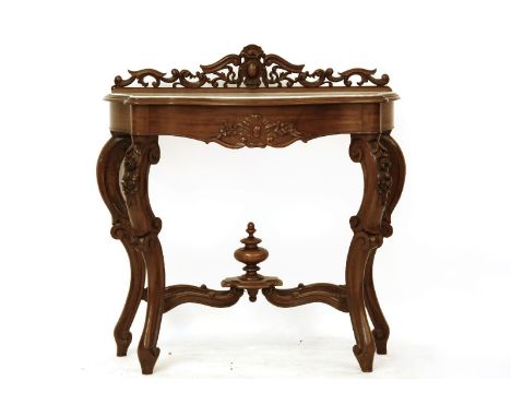 A French walnut and marble console table, 101cm wide, 40cm deep, 106cm high