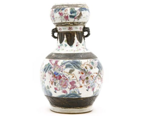 A Chinese famille rose vase, the top broken off, now suitable as a lamp base. 44cm high