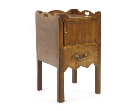 A George III and later mahogany tray top wash stand, with tambour front cupboard over commode drawer (converted), 45cm x 45cm