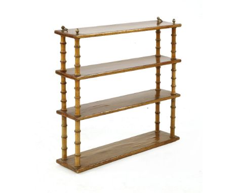 A Regency hanging four shelf wall shelf with faux bamboo supports, 80cm x 19cm x 80cm