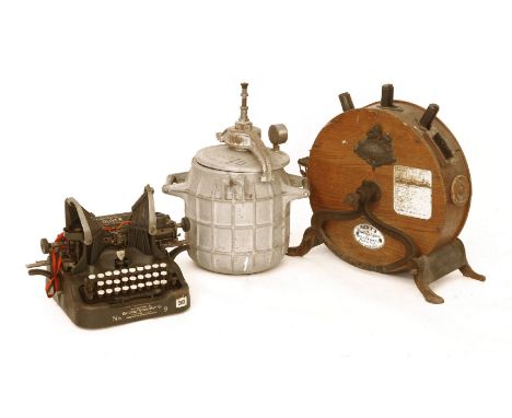 3 items: an Oliver 'The Printype' No 9 typewriter, a Kent patent knife grinder, and an 'Easiwork No 12' pressure cooker