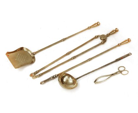A brass companion set, and a brass and steel ladle