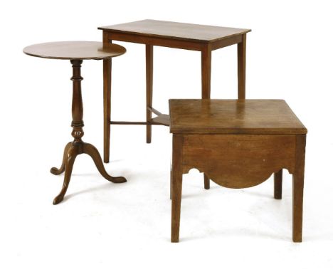 A Georgian commode stool, together with a mahogany tripod occasional table, and an Edwardian rectangular occasional table (3)