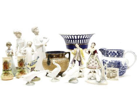 Sundry china items: four Lladro items, four Nao items, Royal Doulton 'Autumn Glory' vases, pair of China figures, blue and wh