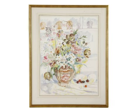 A modern coloured print of flowers in a lustre jug,signed in pencil 'Elizabeth Jane Lloyd', 76 x 56cm