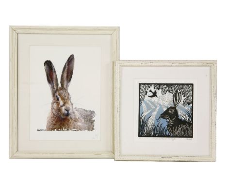 K. Tremlett (contemporary) HARE IN THE COW PARSLEY II lino cut, signed and numbered 31/65, 27 x 27cm framed, together with a 