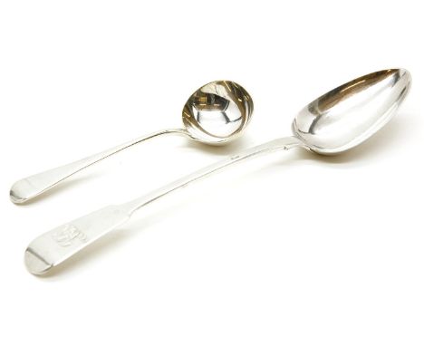 A Georgian silver fiddle pattern basting spoon, and a Victorian ladle