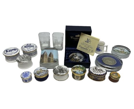 Crummles &amp; Co enamel lidded St Paul's Cathedral box together with a York Minister paperweight in box, and quantity of sim