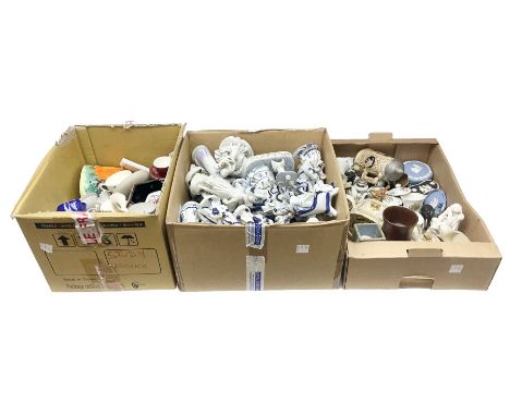 Wedgwood Jasperware trinket boxes and dishes, together with a large collection of ceramics including blue and white figures e
