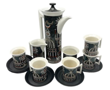 Susan Williams Ellis for Portmeirion 'Magic City' part coffee service, comprising five cups, six saucers, sugar bowl, milk ju