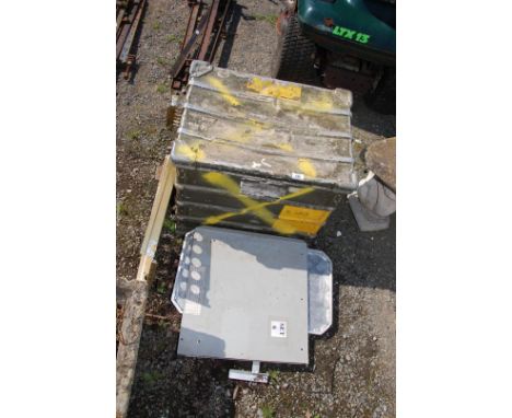 An aluminium storage trunk and a quantity of shelving.