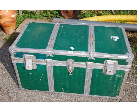 A large metal bound trunk.