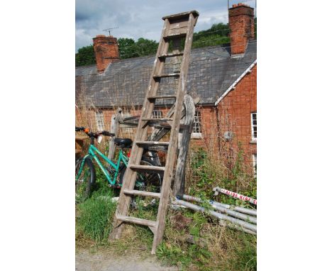 A wooden 10 rung step ladder.