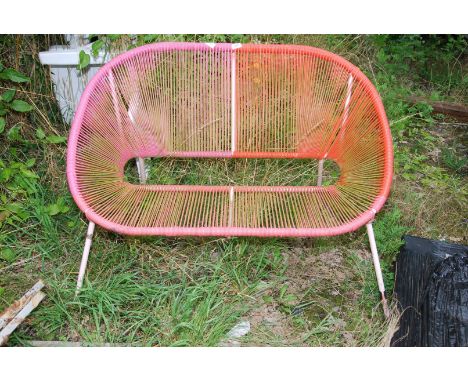 A 1960's metal framed two seater bench with string seat.