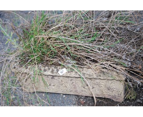 An oblong concrete planter, 20" wide x 9" high.