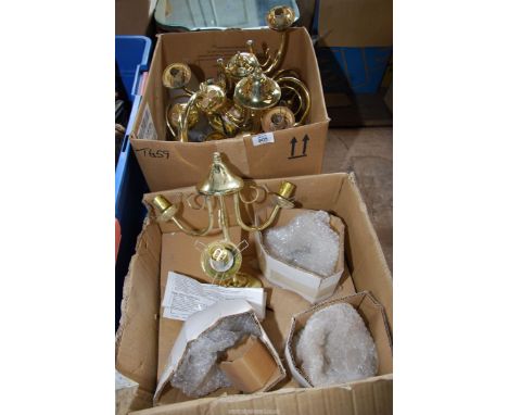 Two Boxes of brass ceiling light fittings.