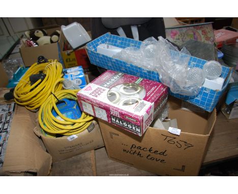 110 volt exterior lights and junction box, 60w screw fix light bulbs, etc.
