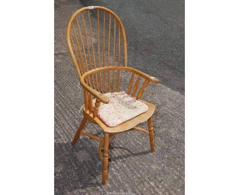 A most appealing contemporary principally Elm and Ash stick-back Grandfather chair, the legs united by a Crinoline rail.