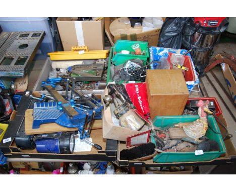 Five boxes of miscellaneous woodworking tools and Radio, etc.