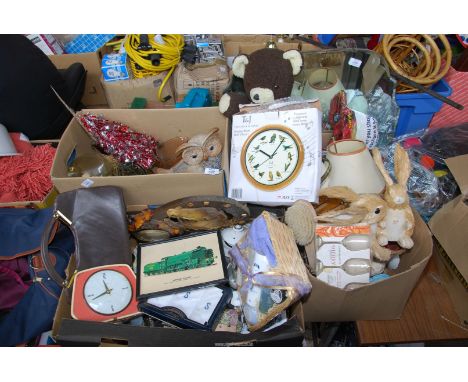 Four boxes of miscellaneous including: mixed china, as new 1960 clock, wall mirror, etc.
