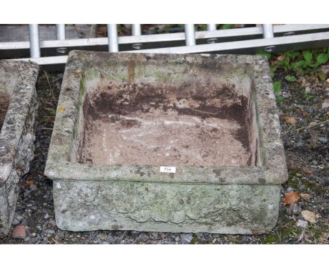 A square planter with fruit and lion mask pattern (23" square x 8" deep).