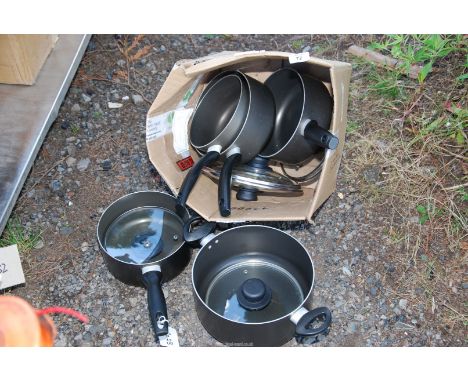Quantity of non-stick pots and lids.