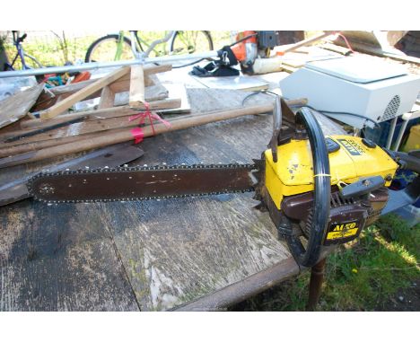 An 'Alko' chainsaw, with 19" cutter bar, (no chain brake) - Good compression.