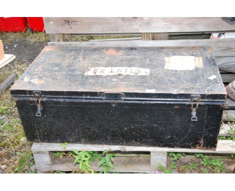 Large metal trunk 'London made F&amp;B trademark', 35" long x 18" wide x 12" high.
