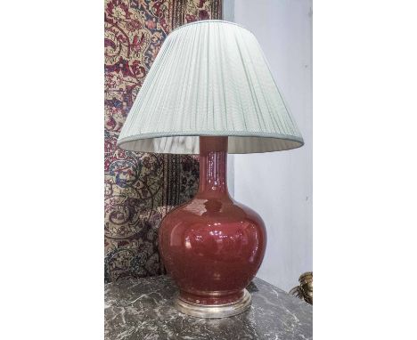 TABLE LAMP, Vaughan style of substantial proportions sang de boeuf, with a pleated shade, 75cm H including shade. 