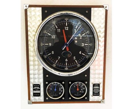 'SPIRIT OF ST LOUIS' WALL CLOCK', rectangular engine turned aluminium three dial celebrating Charles Lindbergh, 20th May 1927