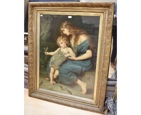 'Mother and child' framed lithograph by F Schauss