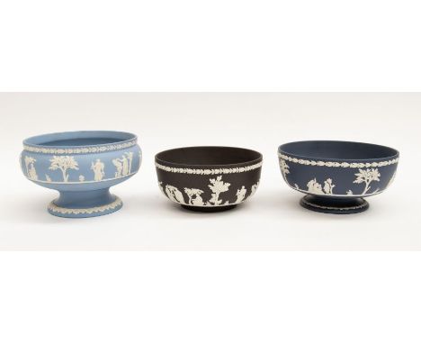 Wedgwood - 3 Jasper ware bowls, in light blue, black and cobalt.