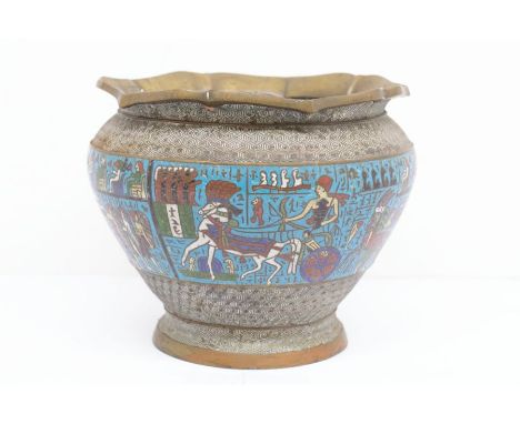 An early 20th Century Cloisonne table planter with Egyptian detail