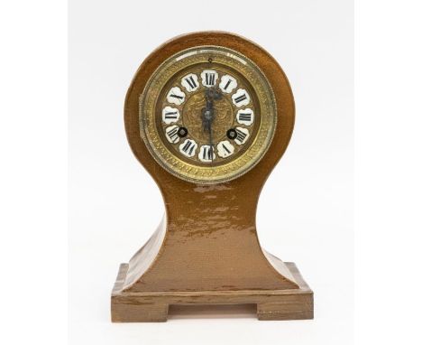 Late 19th Century French 8 day ceramic balloon clock.Enamelled French number plaques with Roman numerals, Gilt round dial