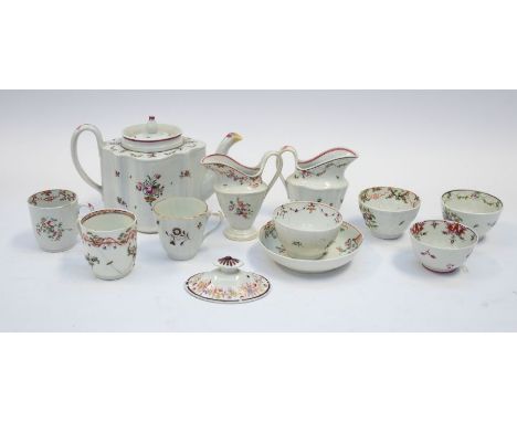 A collection of late 18th/early 19th Century New Hall porcelain to include: a teapot pattern no. 241, two cream jugs nos. 241