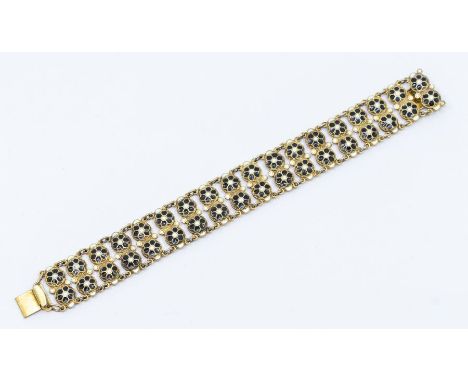 Bernard Meldahl- a Modernist silver gilt and enamel Norwegian bracelet, comprising double floral links with black and white e