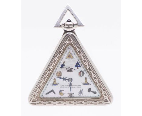 A Tempor watch company Geneve- a silver Masonic triangular open faced pocket watch, with mother of pearl dial, marked with 'L