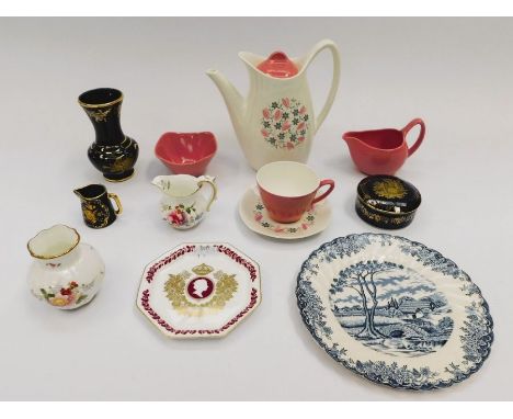 A small collection of white Shelly china to include tea cups and saucers, side plates, (two cups with chips) along with Midwi