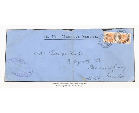 GB SG041 1896 ½d vermilion pair Army Official on cover Dorchester pension office to London