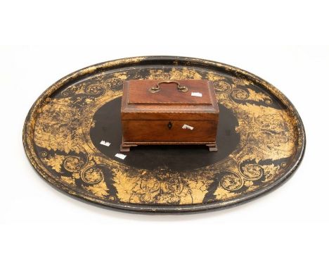 Papier-maché tray and George III tea caddy