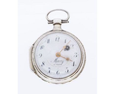 Chopard- a French 19th century pair case pocket watch, comprising a white enamel dial, painted Arabic number markers, gilt se